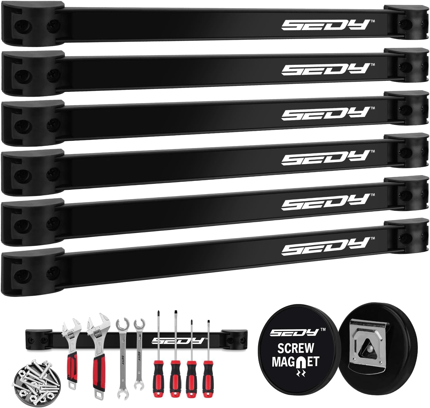 SEDY Magnetic Tool Holder Storage Organizer: 7-Piece Garage Wall Mount Rack Organization Strip Power Magnet Organizers Mounte - best magnetic tool holder strip