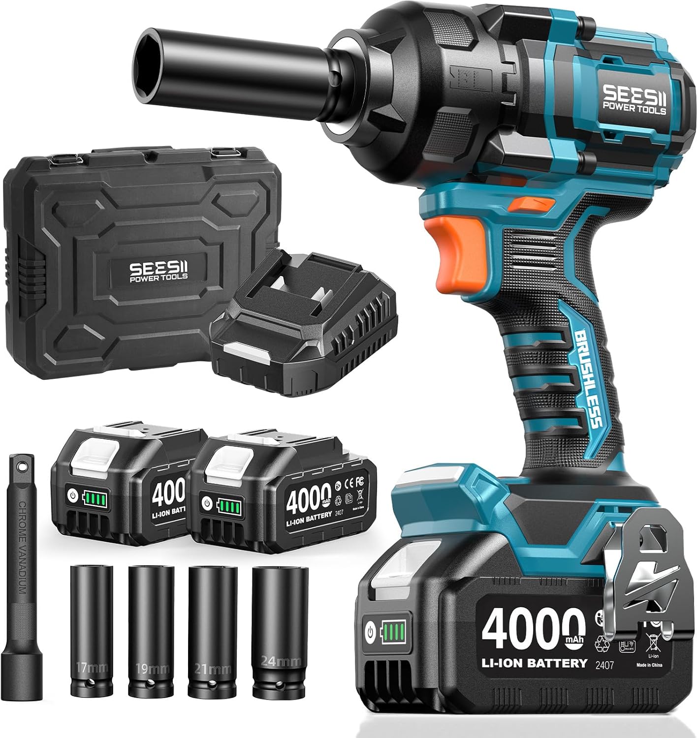 Seesii Impact Wrench 665 FT-LBS(900N.m) 3300IPM 1/2 Impact Gun High Torque Electric Impact Driver Cordless Impact Wrench with 2 - best impact wrench for lug nuts