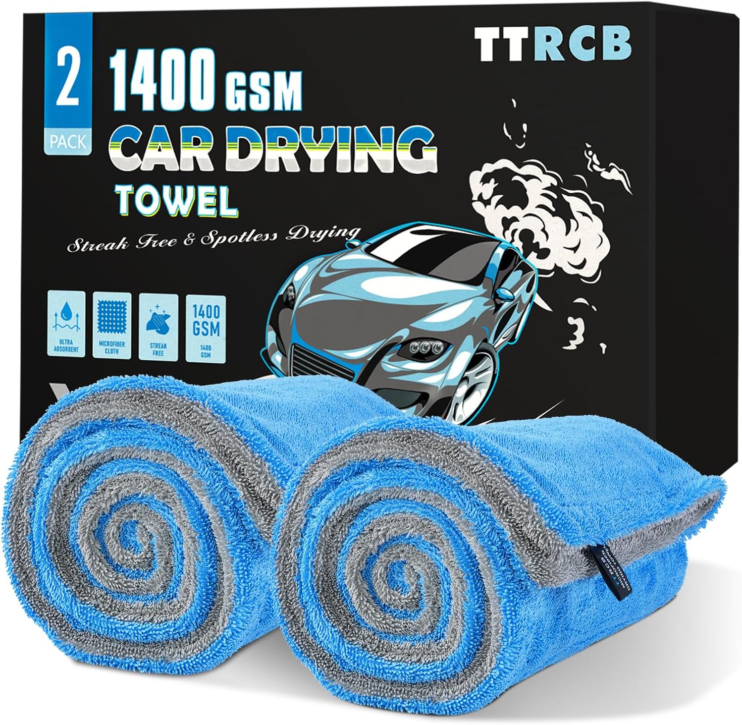 SMINDER 2-Pack 1200 GSM Car Drying Towels – Microfiber Towels for Cars (36