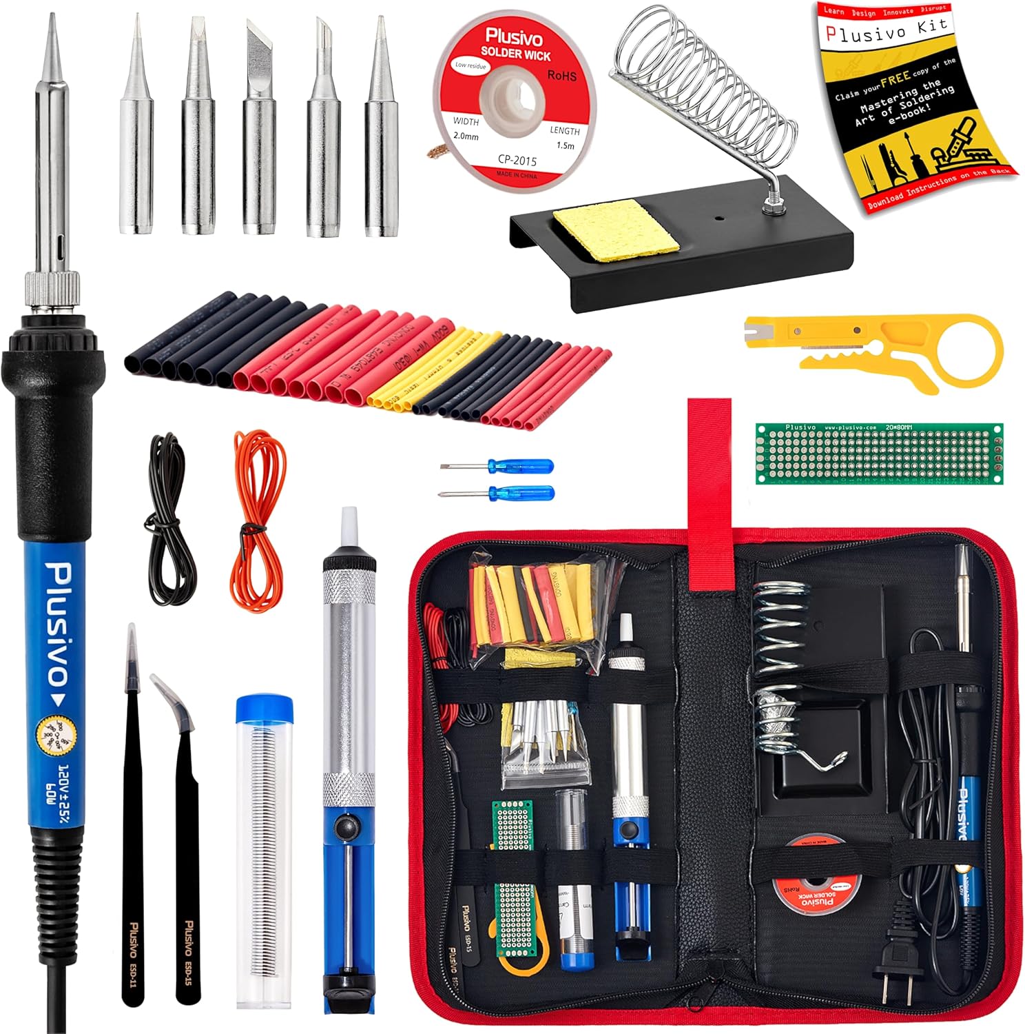 Soldering Iron Kit, 60W Soldering Iron, 5 Soldering Iron Tips, 21-in-1 Adjustable Temperature, Solder Wire, Stand, Desoldering Pum - best soldering iron kit