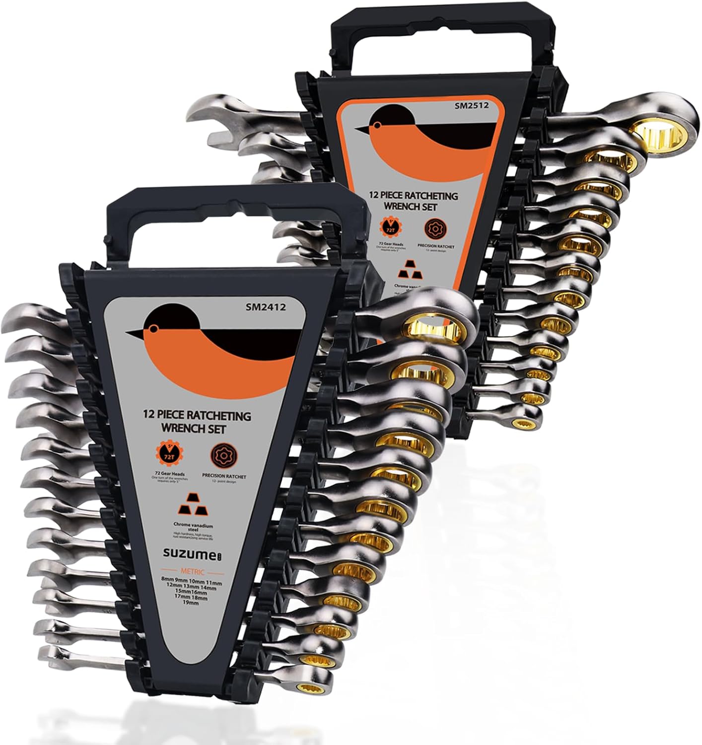 SUZUME 24-Piece Metric and SAE Flex Head Ratcheting Wrench Set 72 Teeth Cr-V Steel Ratcheting Wrench Set with 180° Flex Head Ra - best wrench set