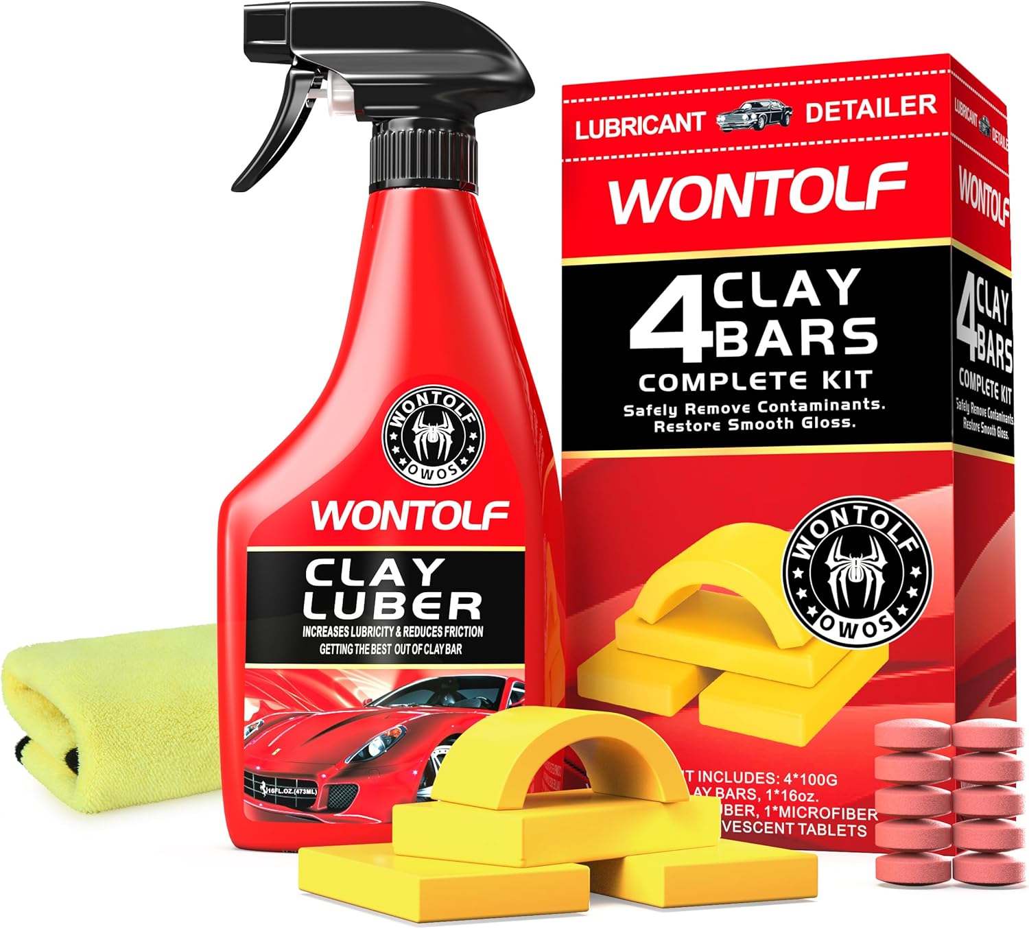 TEAWOO Clay Bars Kit, 6 Clay Bars & 20 PCS Lubricant Tablets, Complete Car Detailing Kit, Spray Bottle, Disposable Gloves and M - best clay bar kits