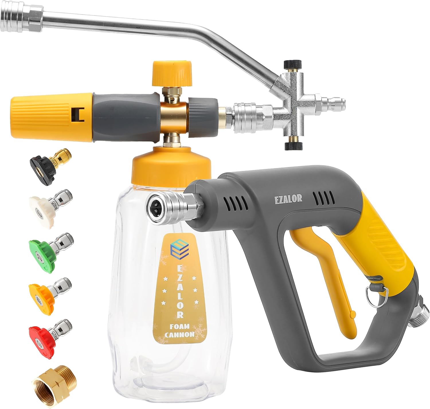 Tool Daily Short Pressure Washer Gun with Foam Cannon, 1/4 Inch Quick Connector, with 5 Pressure Washer Nozzle Tips, 1 Liter - best foam cannon for car wash