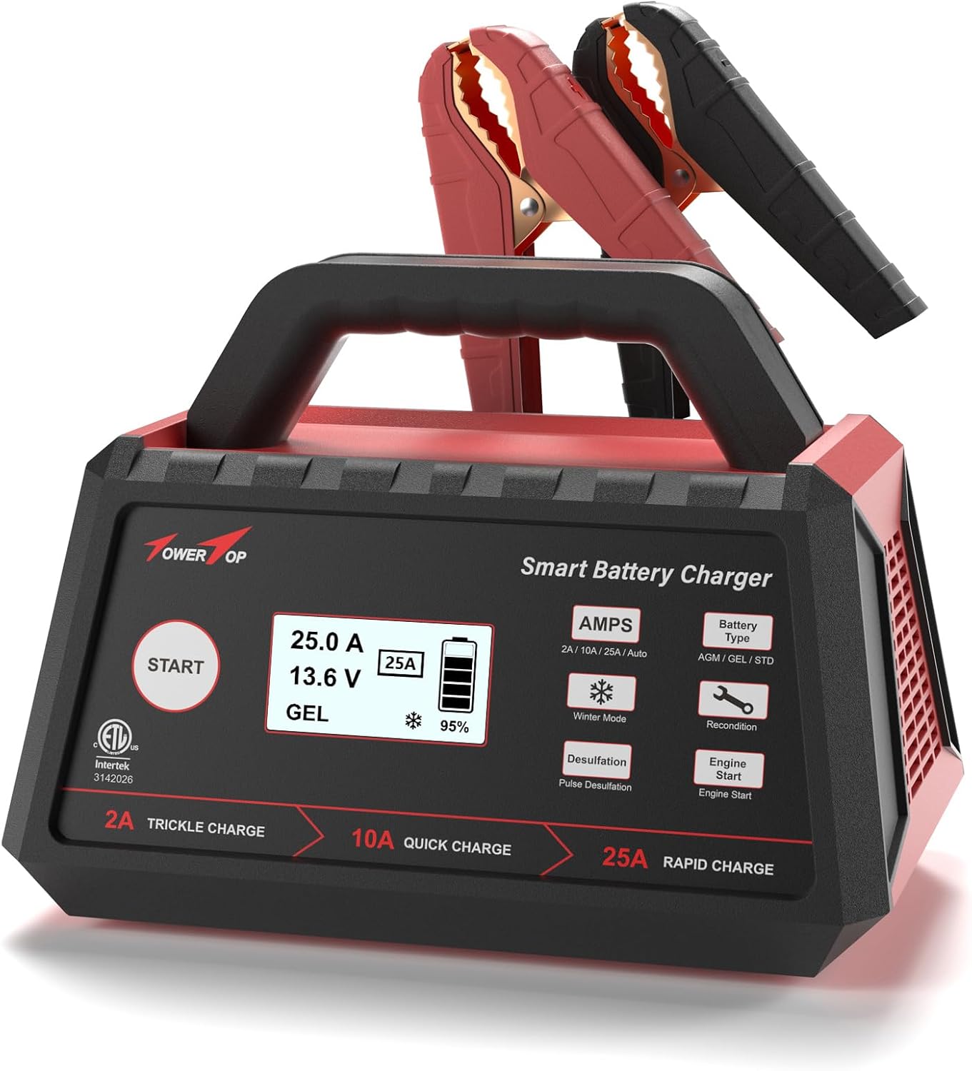TowerTop 2/10/25 Amp 12V Smart Car Battery Charger, Fully Automatic Battery Maintainer with Engine Start, Auto Desulfator, Batter - best battery chargers