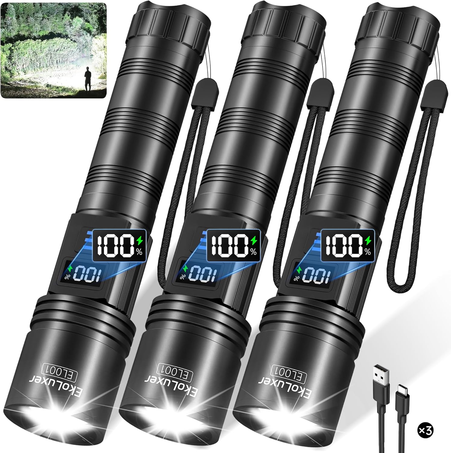 TrixHub Rechargeable Flashlights 2 Pack, Super Bright High Lumens Flash Light, 5 Modes Zoomable Linternas with LCD Digital Displ - best emergency flashlights