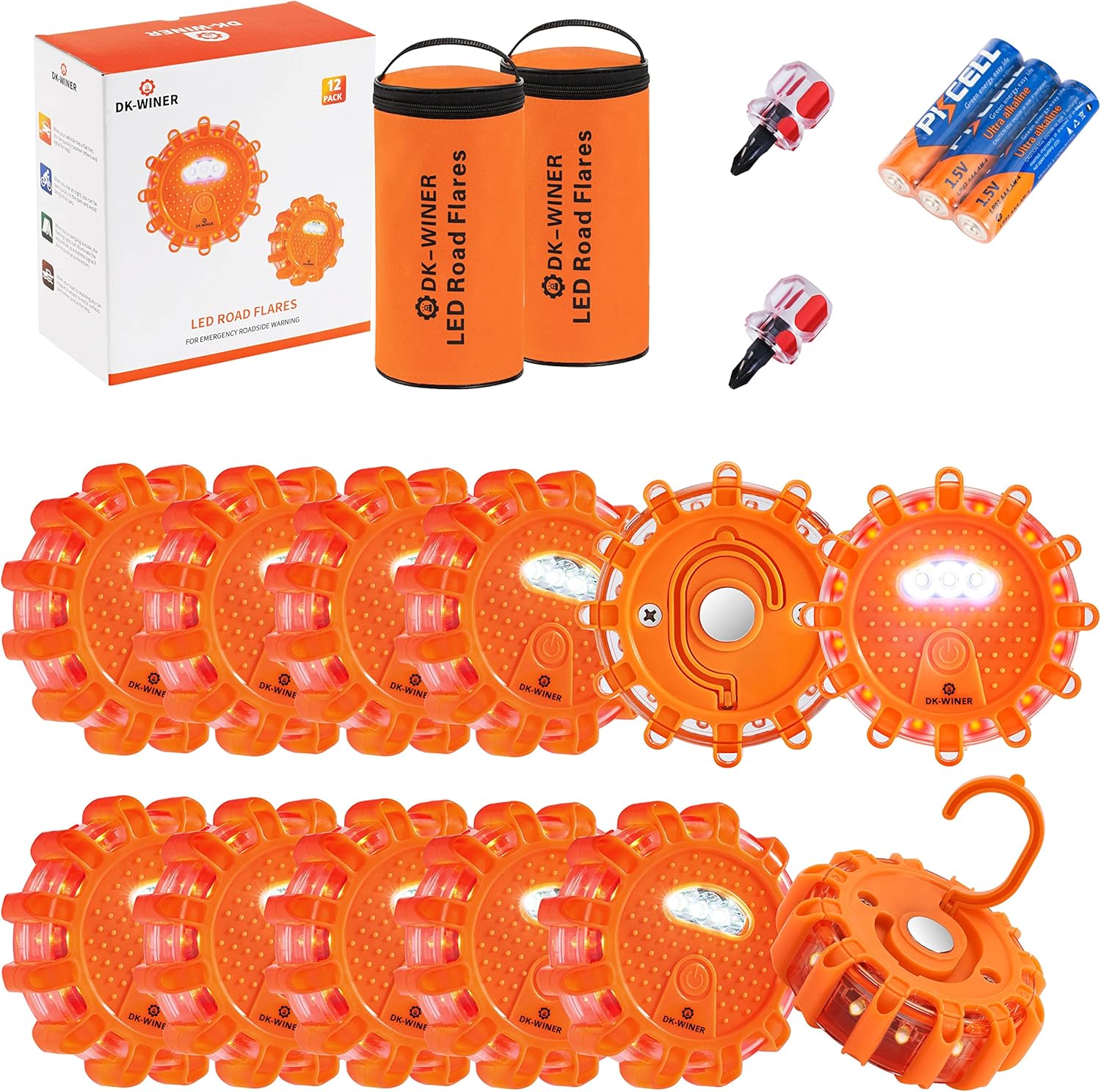 Twinkle Star Emergency Roadside Flares Kit LED Safety Strobe Road Warning Light Highway Beacon Alert Flare with Magnetic Base, D - best roadside flare kit