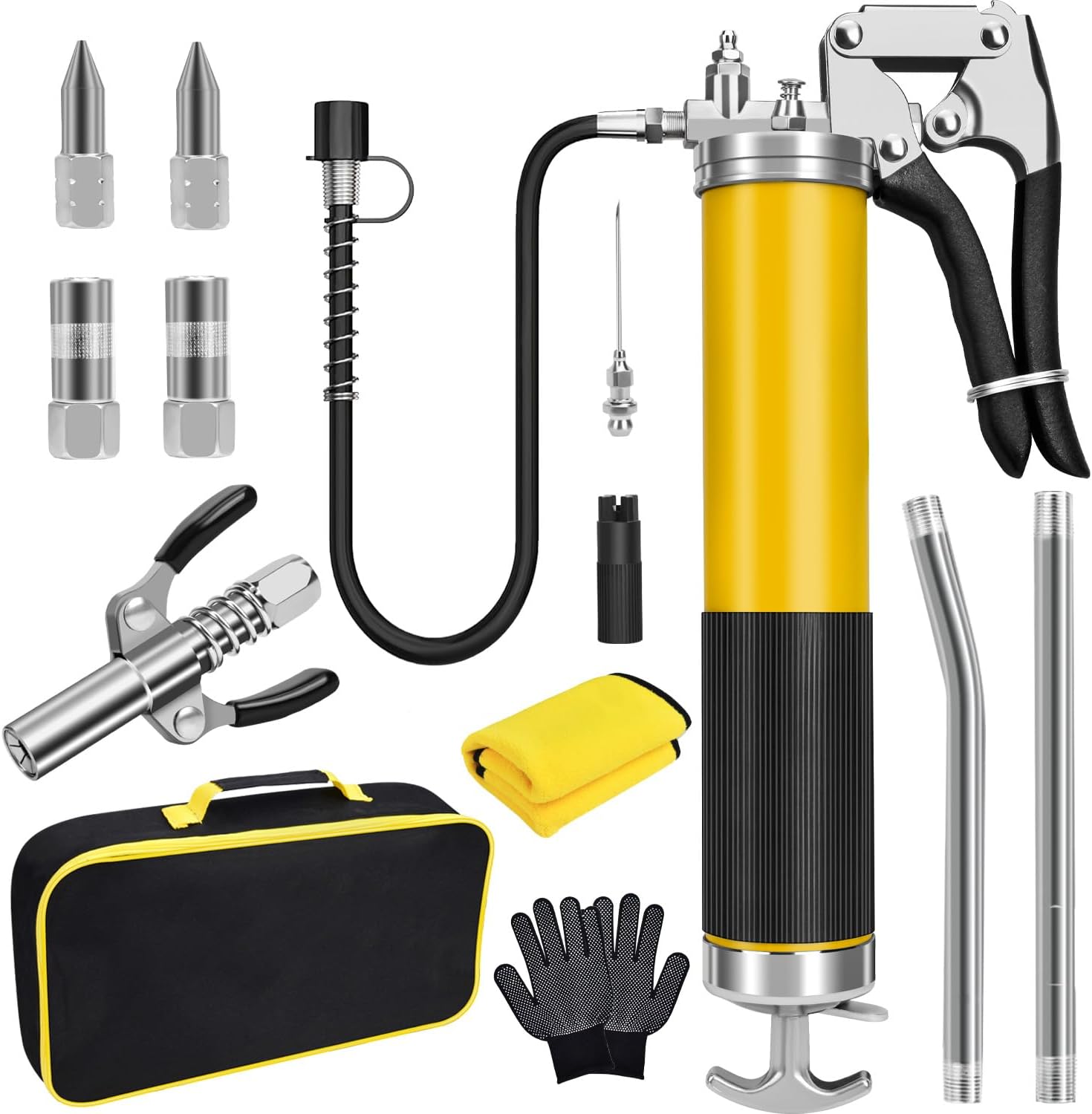 UTOOL Grease Gun, 8000 PSI Heavy Duty Pistol Grip Grease Gun Kit with 14 oz Capacity, 18 Inch Resin Flex Hose, 2 Basic Coupler
