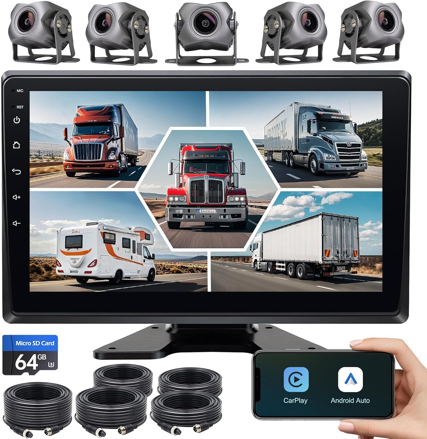 Venluna Dual Wireless Magnetic Backup Camera for Trailer - 7” 1080P HD 4CH Monitor with Solar 15000mAh Rechargeable Night Vision - best wireless backup camera solar