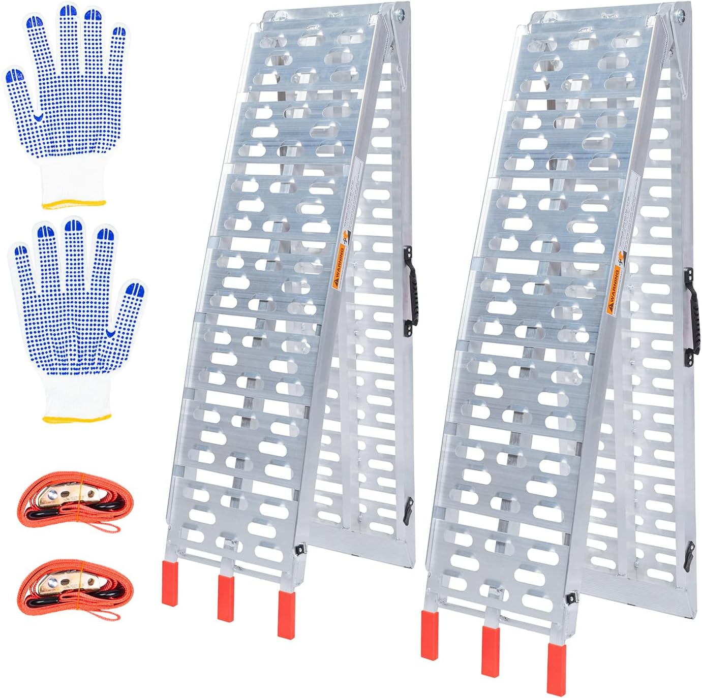 VEVOR 7.5ft Aluminum Ramps, 1500 lbs Folding Loading Ramps (2 pcs Set) for Pickup Trucks Bed, Trailers Ramp with Load Straps f - best truck bed ramp