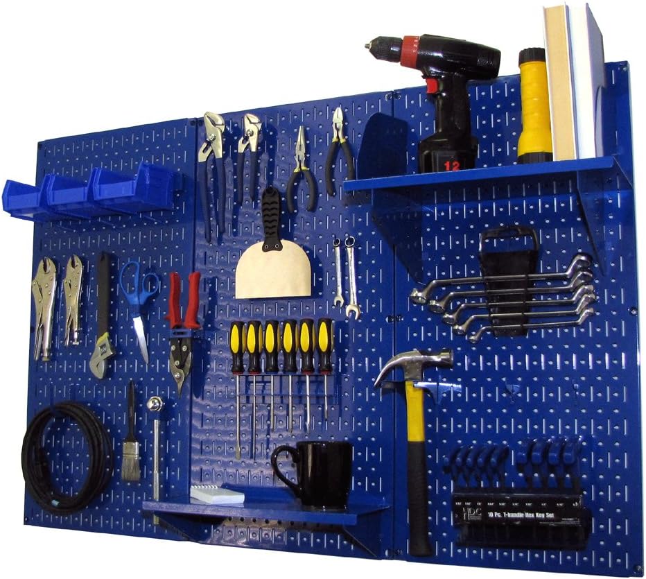 Wall Control Pegboard Organizer 4 ft. Metal Pegboard Standard Tool Storage Kit with Black Toolboard and Blue Accessories - best garage wall organizer