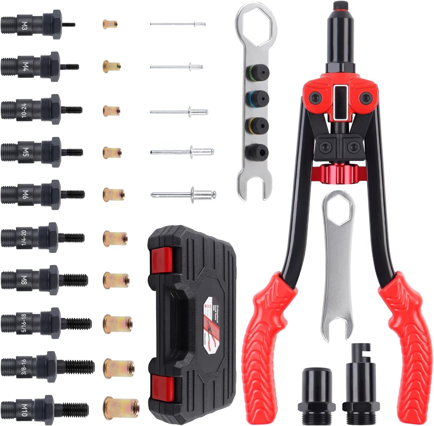 WETOLS 3 in 1 Rivet Nut Tool, Rivet Gun, Reamer Set, Professional Rivet Gun Kit with 5 Rivet Heads and 6 Metric & SAE Mandrels, - best rivet gun