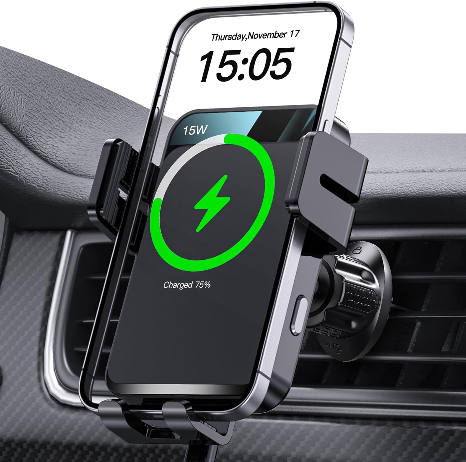 Wireless Car Charger, MOKPR Auto-Clamping Car Mount 15W/10W/7.5W Fast Charging Air Vent Car Phone Mount Compatible with iPhone 15 - best wireless car charger mount