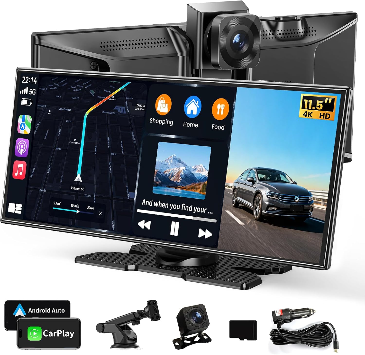 Wireless CarPlay Screen for Car & Android Auto Head Unit - Touchscreen 7 Inch Double Din Car Stereo with Backup Camera for All Ca - best head units with carplay