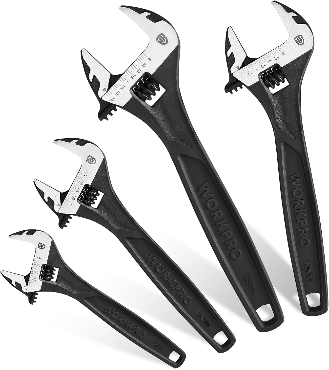 WORKPRO 5-piece Adjustable Wrench Set, 4-Inch & 6-Inch & 8-Inch & 10-Inch & 12-Inch Wrenches, Wide Jaw Black Oxide Wrench, Metri - best adjustable wrench