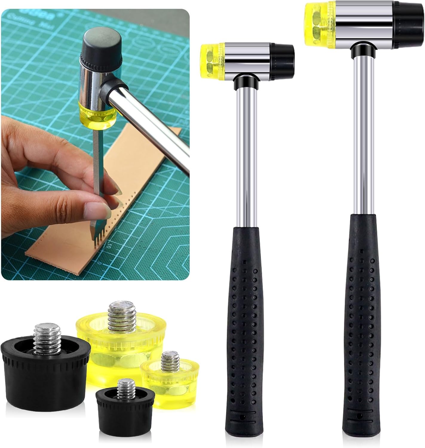 WOTAHI 2-Piece Hammer Set - 16 oz Rubber Mallet Hammer and 35 mm Double-Faced Soft Hammer with Solid Head and Soft Grip Fibergl - best rubber mallet